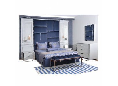 Design Gruppe Schlafzimmer Doppelbett Bett Nachttische Set 7tlg Blau