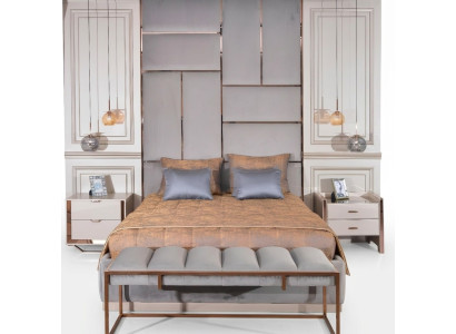 Luxus Garnitur Schlafzimmer Doppelbett Bett Nachttische Set 5tlg Beige