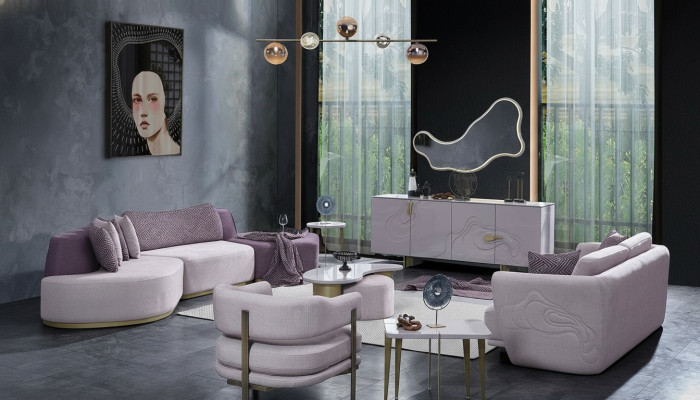 Sofagarnitur Große Wohnlandschaft Rosa Stoffsofas Modern Set 7tlg