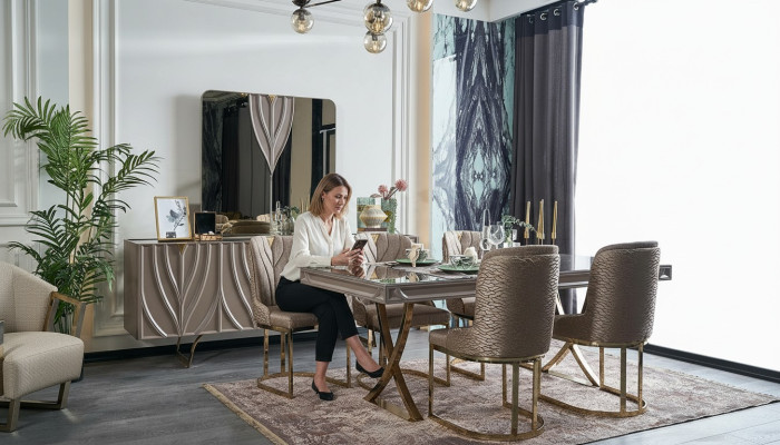 Esstisch Essgruppe Essecke Esszimmer Holz Braun Set 7tlg Stühle Luxus