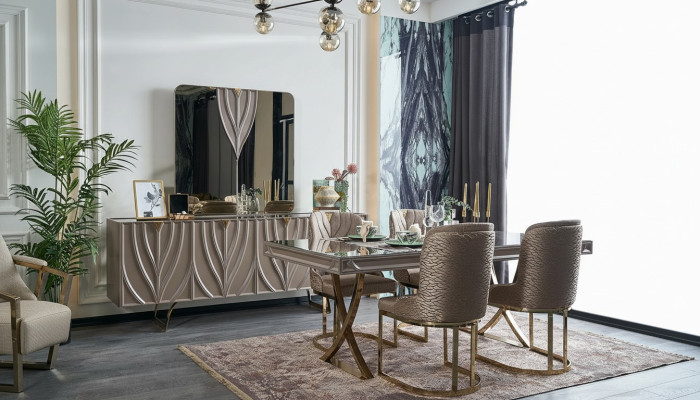 Esstisch Essgruppe Essecke Esszimmer Holz Braun Set 7tlg Stühle Luxus