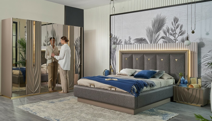 Komplette Schlafzimmermöbel Doppelbett Bett Braun Set 4tlg Nachttische