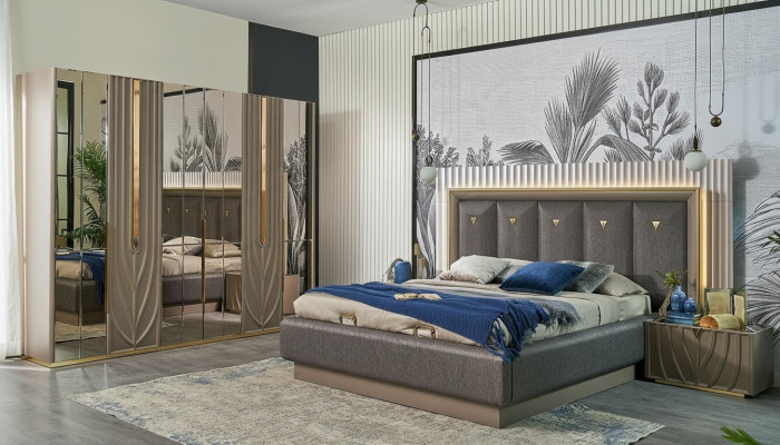 Komplette Schlafzimmermöbel Doppelbett Bett Braun Set 4tlg Nachttische
