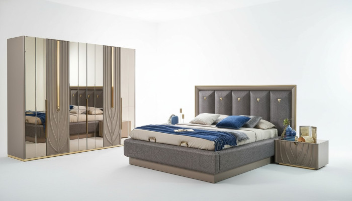 Komplette Schlafzimmermöbel Doppelbett Bett Braun Set 4tlg Nachttische