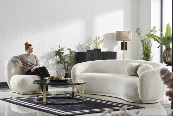 Sofagarnitur Garnitur Stoffsofa Weiß Polstersofa Modern Set 2tlg Sofa