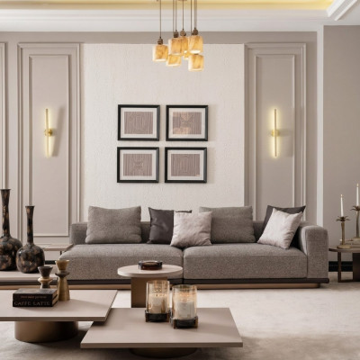 Garnitur Wohnzimmer Viersitzer Sofa 4 Sitzer Couchtische 5tlg Grau Set