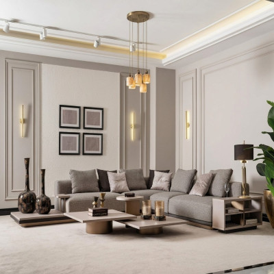 Wohnlandschaft Garnitur Wohnzimmer Ecksofa Sofa Couchtische 5tlg Grau