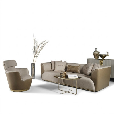 Sofagarnitur Dreisitzer Sessel Stoffsofa Beige Polstersofa Sofas Set