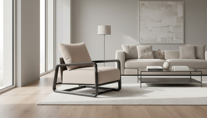 Fernsehsessel Sessel Einsitzer Sitzer Beige Holz Wohnzimmer Design
