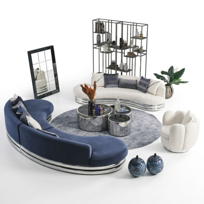 Komplette Couchgarnitur Stoffsofa Polstersofa Couch Blau Set Sofa 3tlg
