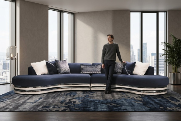 Couch Sofa 5 Sitzer Polstersofa Großes Stoffsofa Blau Moderne Design