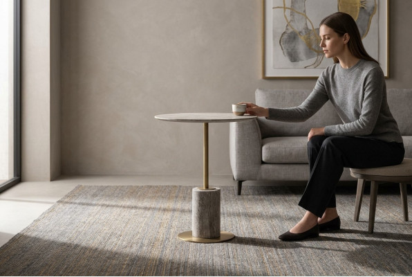 Kaffeetisch Beistelltisch Couchtisch Holz Sofatisch Rund Tisch Grau