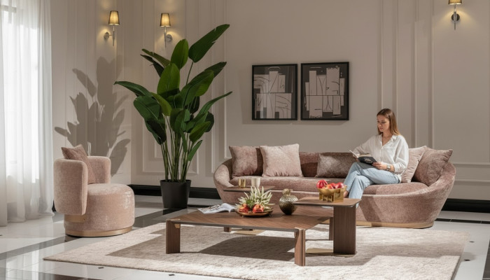 Couchgarnitur Sofagarnitur Stoffsofa Dreisitzer Sessel Beige Couch Set