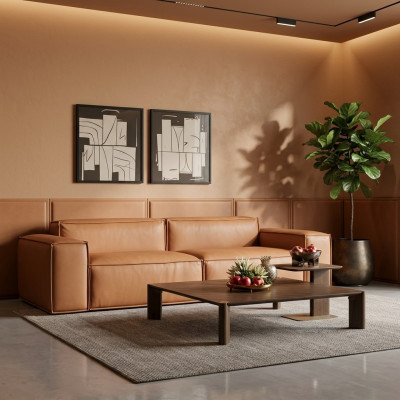 Luxus Dreisitzer Sofa 3 Sitzer Braun Polstersofa Couch Kunstleder Neu