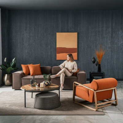 Sofagarnitur Stoffsofa Dreisitzer Sessel Grau Couch Set Couchgarnitur
