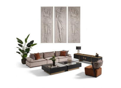 Großes Garnitur Wohnzimmer Stoffsofa Sessel Grau Set 5tlg Couch Tische