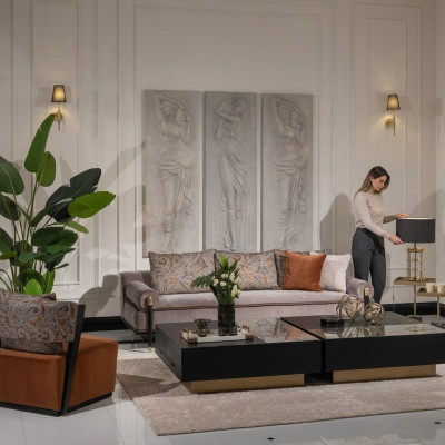 Sofagarnitur Dreisitzer Sessel Couchtische Set 6tlg Grau Wohnzimmer