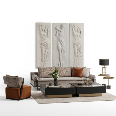 Sofagarnitur Dreisitzer Sessel Couchtische Set 6tlg Grau Wohnzimmer