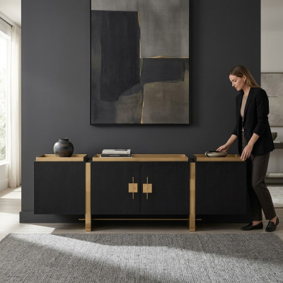 Anrichte Sideboard Schrank Kommode Holz Schwarz Modern Design Gold