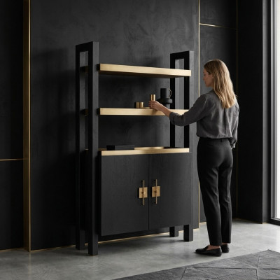 Schrank mit Regale Holzschrank Schranke Holz Schwarz Design Gold Neu