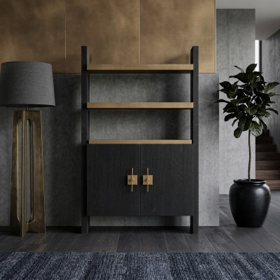 Schrank mit Regale Holzschrank Schranke Holz Schwarz Design Gold Neu