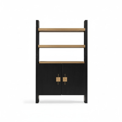 Schrank mit Regale Holzschrank Schranke Holz Schwarz Design Gold Neu