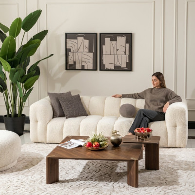 Couch Luxus Dreisitzer Sofa 3 Sitzer Stoffsofa Polstersofa Stoff Weiß