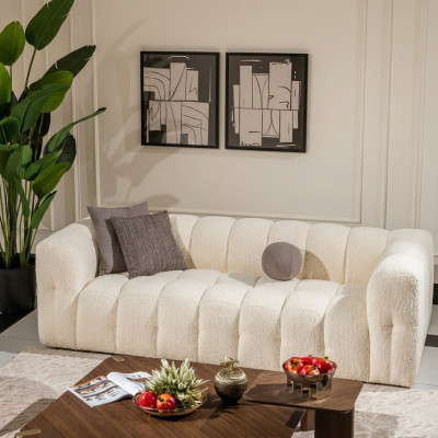 Couch Luxus Dreisitzer Sofa 3 Sitzer Stoffsofa Polstersofa Stoff Weiß