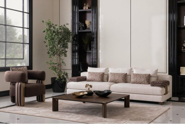Komplette Couchgarnitur Sofa Sessel Braun Stoffsofa Polstersofa Tisch