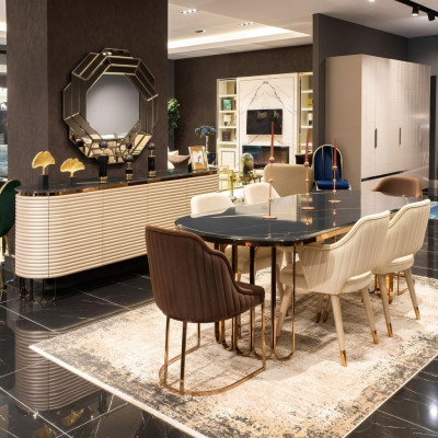 Essgruppe Essecke Esstisch Stühle Beige Set 9tlg Luxus Holz Esszimmer