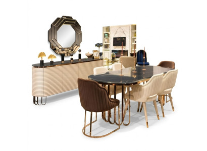 Essgruppe Essecke Esstisch Stühle Beige Set 9tlg Luxus Holz Esszimmer
