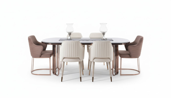 Esszimmer Essgruppe Essecke Luxus Esstisch Stühle Beige Set 9tlg Holz
