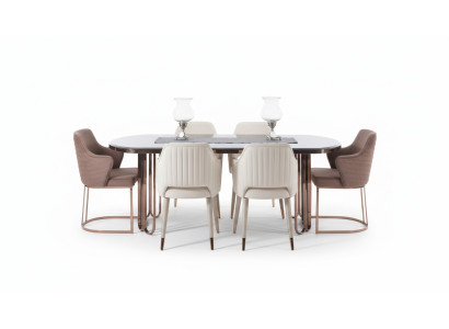 Esszimmer Essgruppe Essecke Luxus Esstisch Stühle Beige Set 9tlg Holz