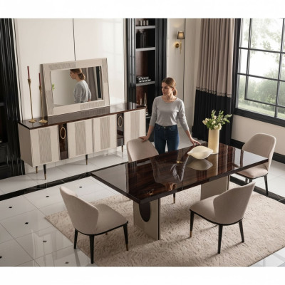 Essecke Esszimmer Essgruppe Luxus Esstisch Stühle Beige Holz Set 7tlg