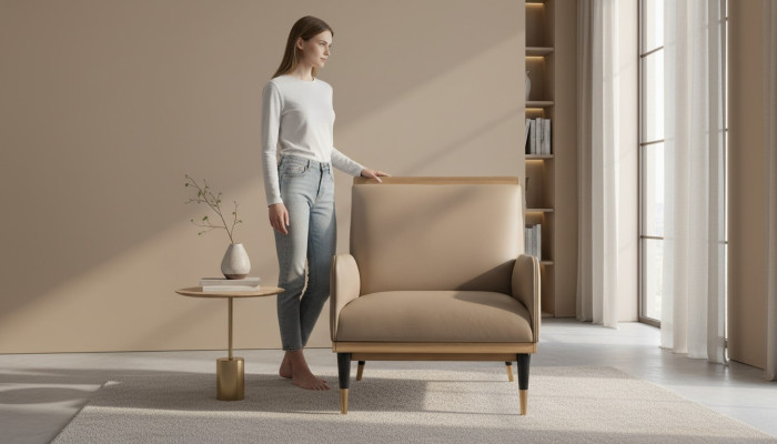 Sessel Einsitzer Sitzer Luxus Clubsessel Beige Kunstleder Wohnzimmer