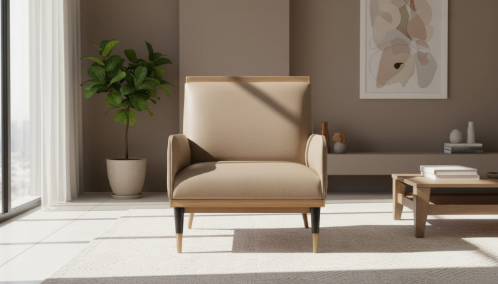 Sessel Einsitzer Sitzer Luxus Clubsessel Beige Kunstleder Wohnzimmer
