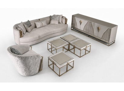 Wohnzimmer Gruppe Sofas Stoffsofa Sessel Couchtische Set 6tlg Grau