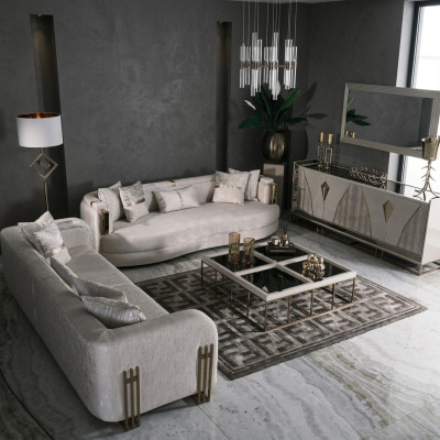Komplette Couchgarnitur Dreisitzer Stoffsofa Set 8tlg Wohnzimmer Groß