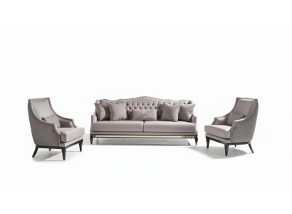 Sofagarnitur Sofa 3 Sessel Stoffsofa Grau 3tlg Dreisitzer Polstersofa