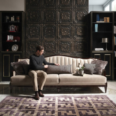 Stoffsofa Sofa 4 Sitzer Grau Polstersofa Viersitzer Luxus Holz Design