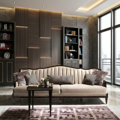 Stoffsofa Sofa 4 Sitzer Grau Polstersofa Viersitzer Luxus Holz Design