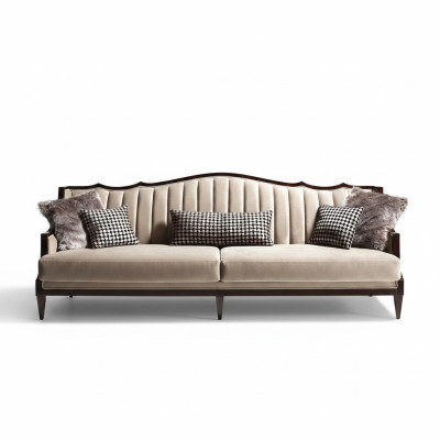 Stoffsofa Sofa 4 Sitzer Grau Polstersofa Viersitzer Luxus Holz Design