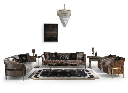 Wohnzimmer Sofagarnitur Dreisitzer Sessel Beige Stoffsofa Couchtisch