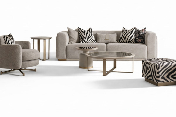 Sofagarnitur Viersitzer Sessel Stoffsofa Couchtische Grau Set 6tlg