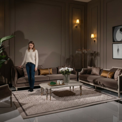Viersitzer Sofagarnitur 4 Sitz Sofa Stoffsofa Polstersofa Braun Set