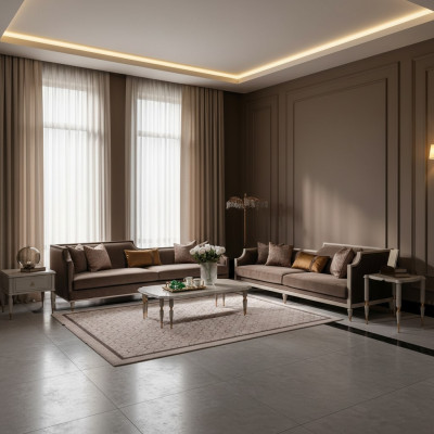 Viersitzer Sofagarnitur 4 Sitz Sofa Stoffsofa Polstersofa Braun Set
