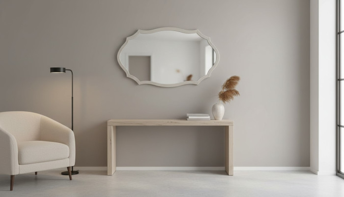 Wandspiegel Spiegel Dekorative Luxus Design Wohnzimmer Beige 150x90 Holz
