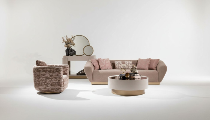 Sofagarnitur Sofa 3 Sitzer Sessel Couchtisch Kommode Beige Stoff 5tlg