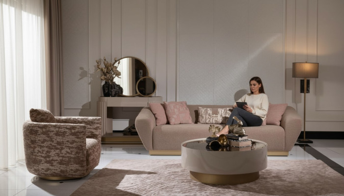 Stoffsofa Garnitur Sofa 3 Sitzer Sessel Couchtisch Beige Stoff 3tlg