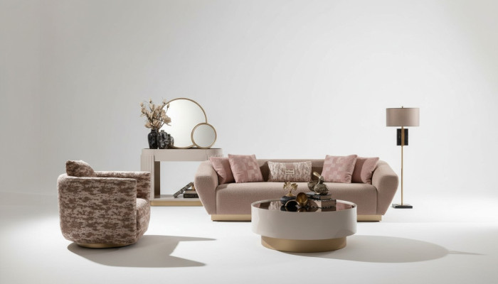 Stoffsofa Garnitur Sofa 3 Sitzer Sessel Couchtisch Beige Stoff 3tlg